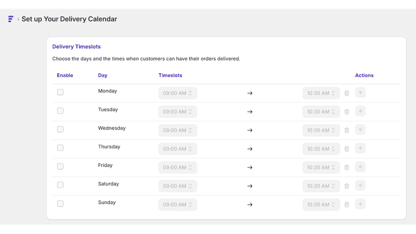Delivery Calender