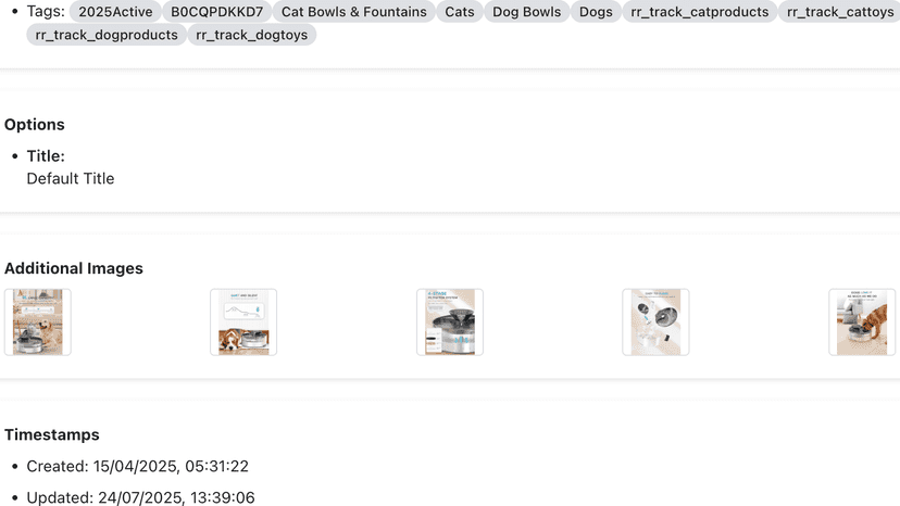 Show all products metadata