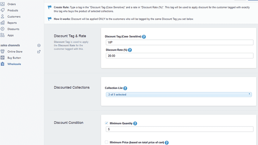 Creating wholesale discount rule in app backend