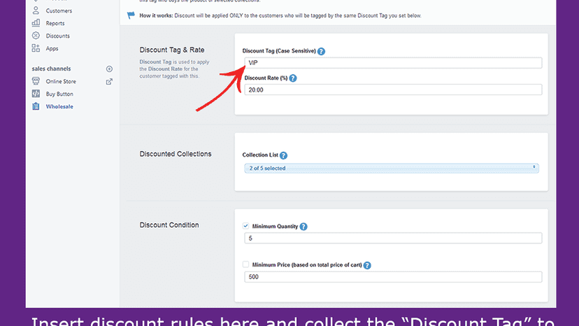Creating wholesale discount rule in app backend (showing customer)