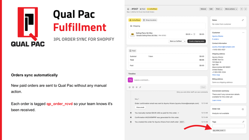 Orders sync to Qual Pac for fulfillment