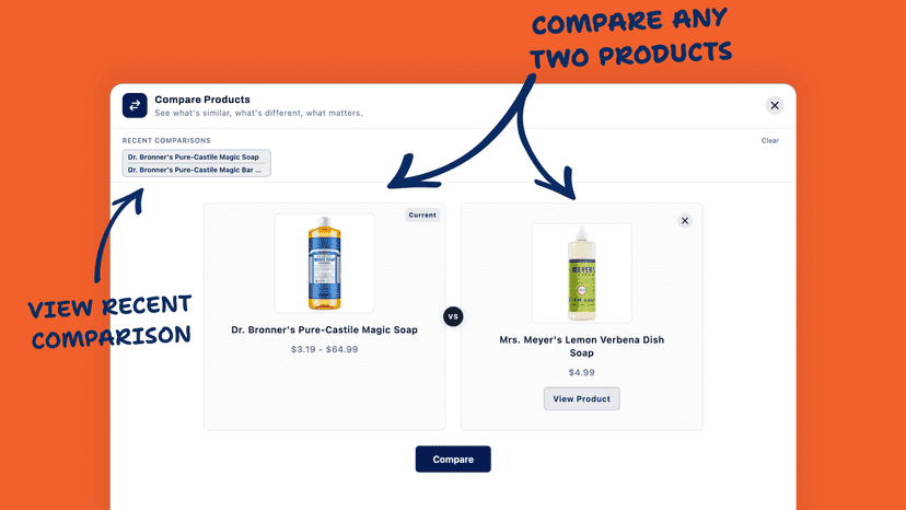 Two products in the modal about to be compared