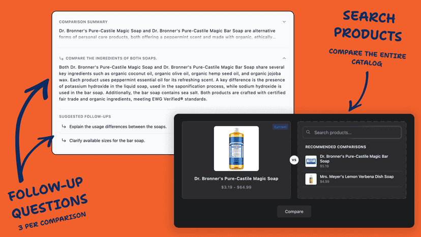 Two screenshots showing search and follow-up questions