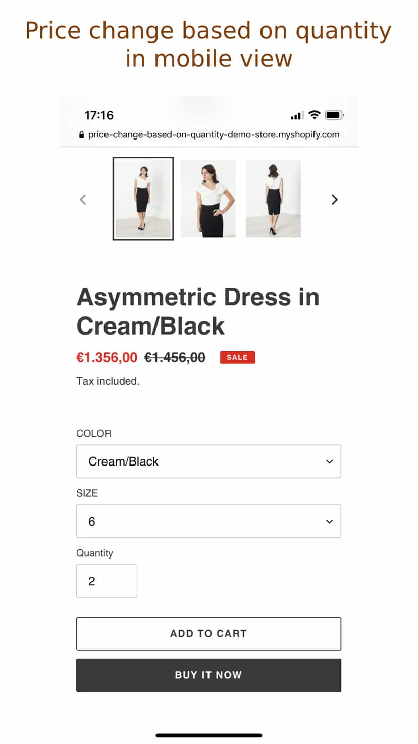 Price change based on quantity on touch devices
