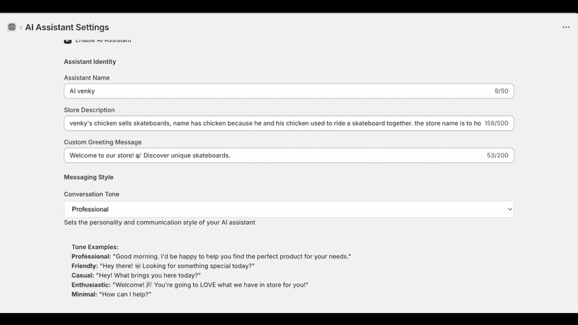 Easy AI configuration inside shopify