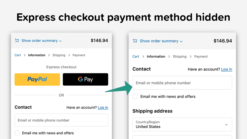 Express checkout payment methods hidden on mobile