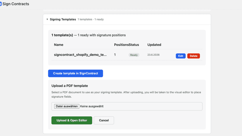 Upload a contract signing template