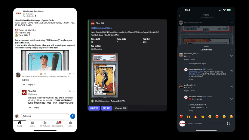 Receive Bids natively in Discord, LinkedIn and Instagram