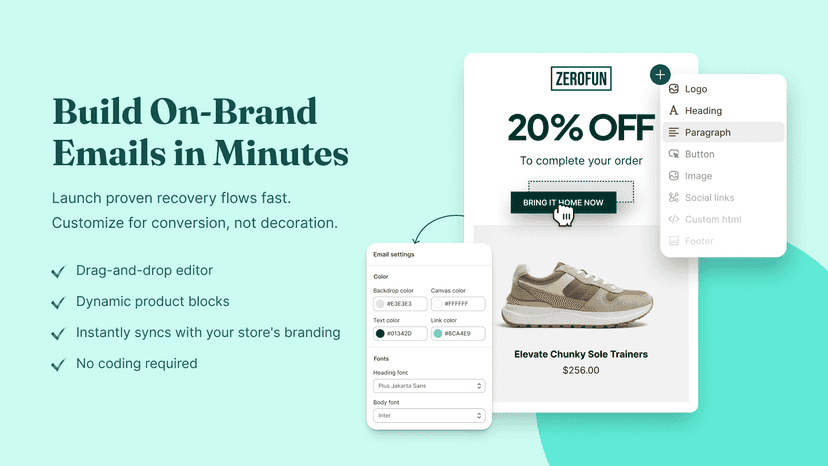 Build on-brand marketing emails with drag-and-drop editor