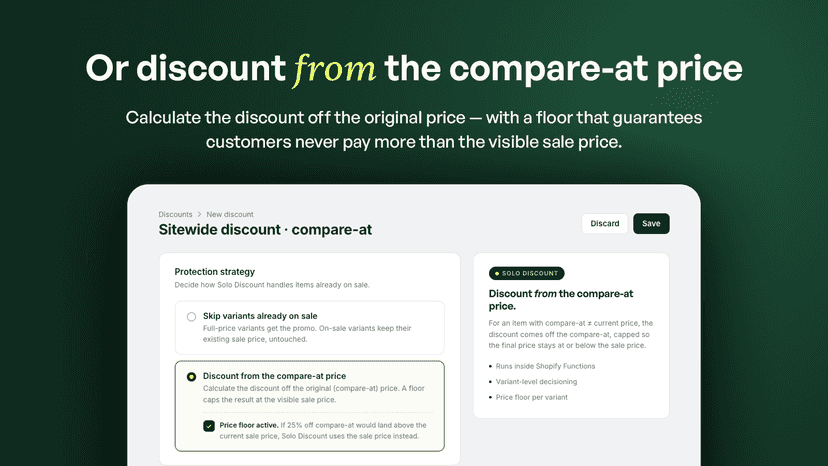 Solo Discount admin: Discount from compare-at price strategy