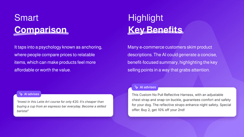Benefits of "Smart comparison" and "Key benefits" generations