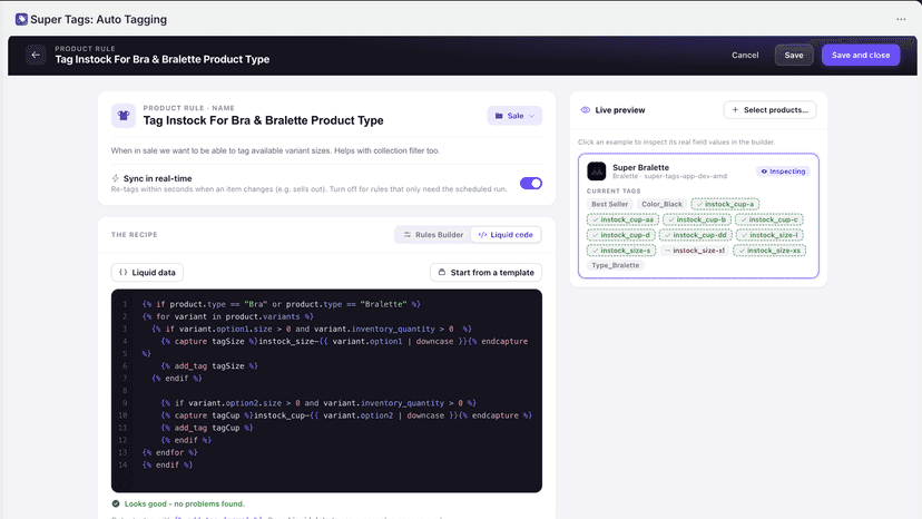 Drop into Liquid when a rule needs logic loops, conditions