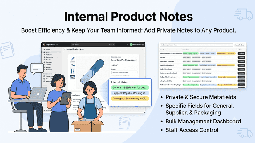 Private internal notes manager for Shopify products and teams.