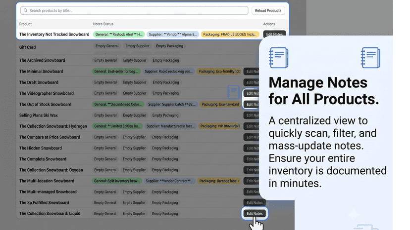 Manage all internal product notes in one centralized dashboard.