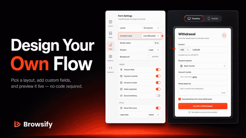 Flow Builder: customize layout, fields & legal text, no code