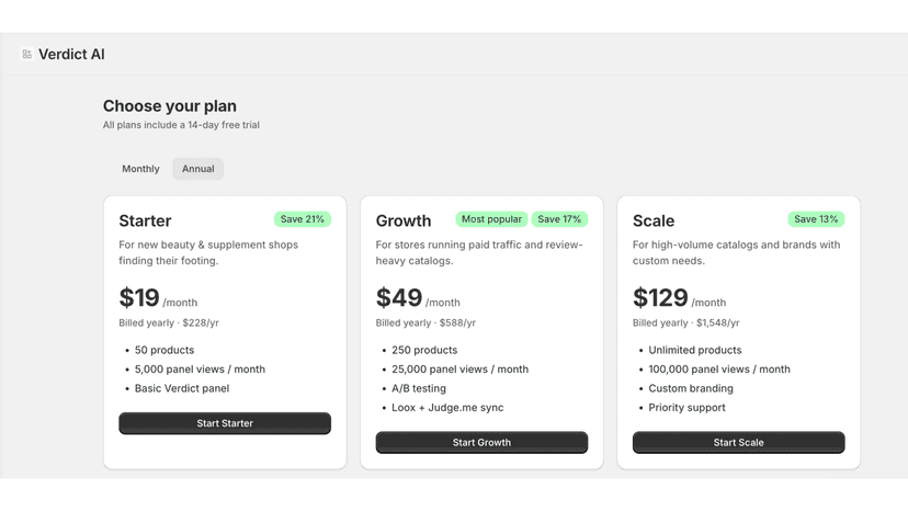 Annual pricing with up to 27 percent savings on each tier.