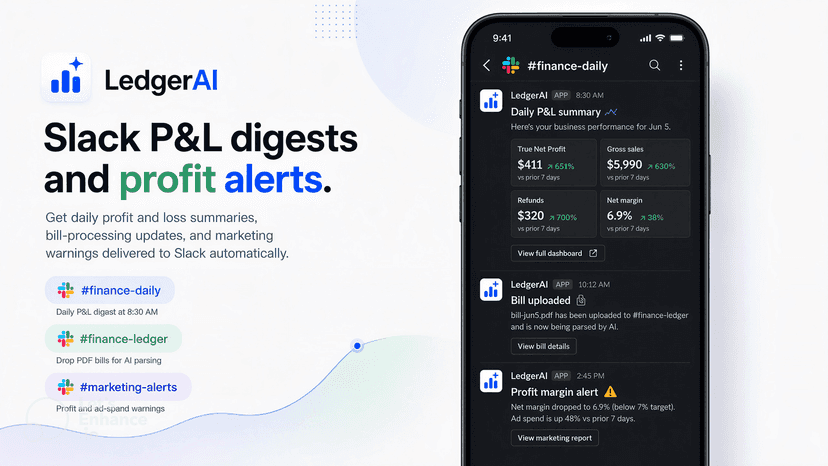 LedgerAI Slack P&L digests and automated profit alerts