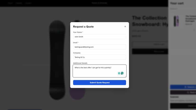 Quote form B2B customers fill out