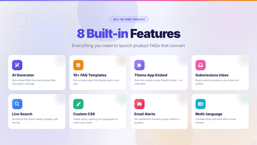 Eight core features of the FAQ Generator app