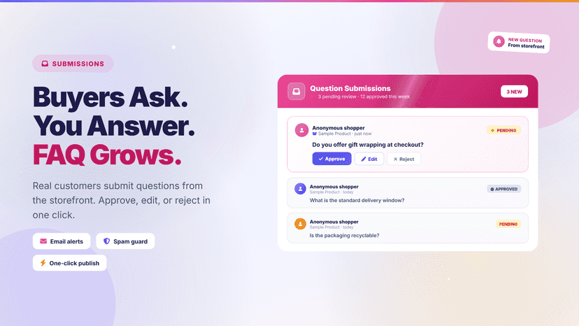 Customer-submitted FAQ inbox in admin
