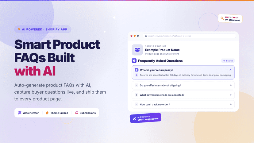 FAQ Generator showing AI-built FAQs on product page