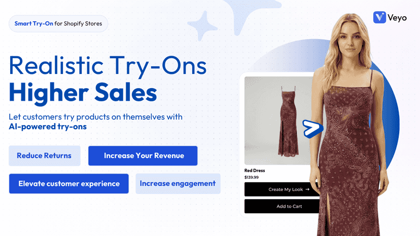 AI virtual try-on showing a dress on a model on a product page