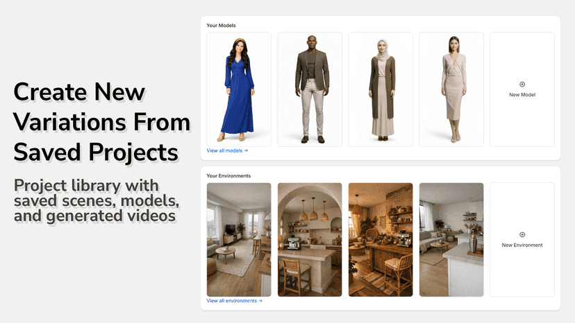 Manage saved projects, scenes, and generated videos