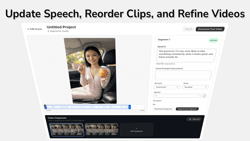 Edit speech, timing, and clip order in one workflow