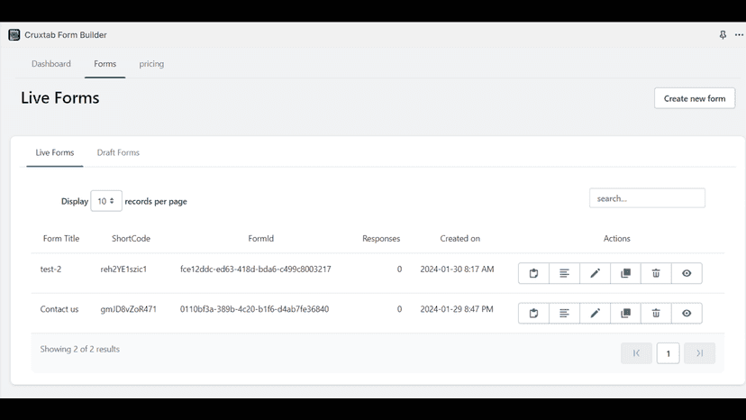 form listing