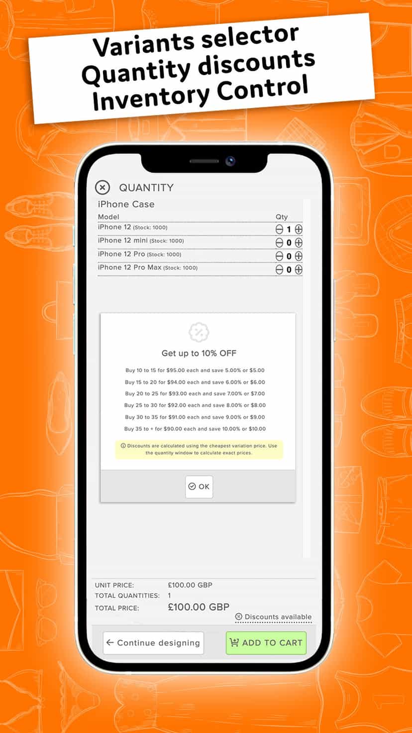 Variants selector and discounts on mobile