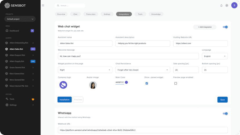 Sensbot configuration