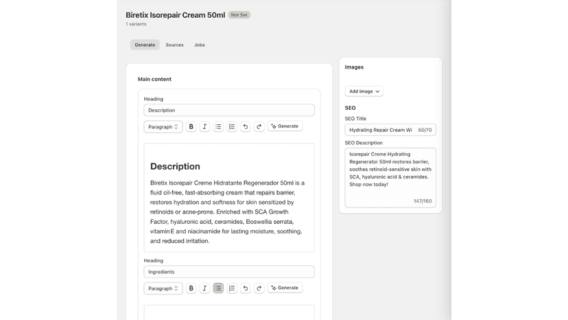 Edit Content Panel