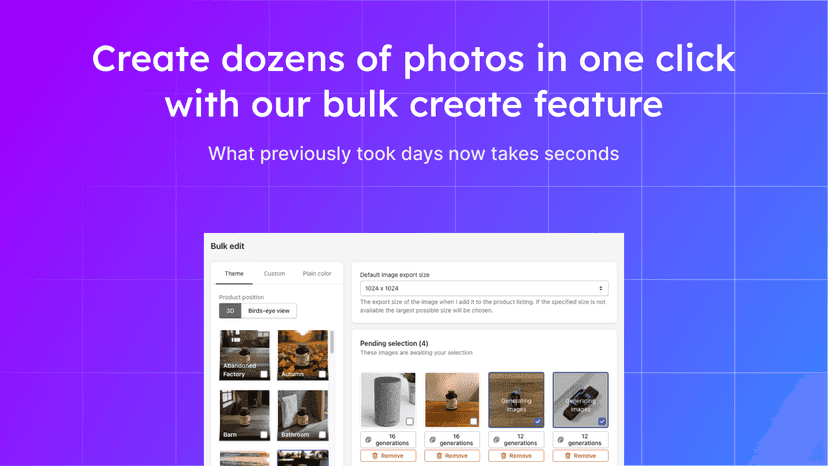 Create dozens of photos in one click with bulk create