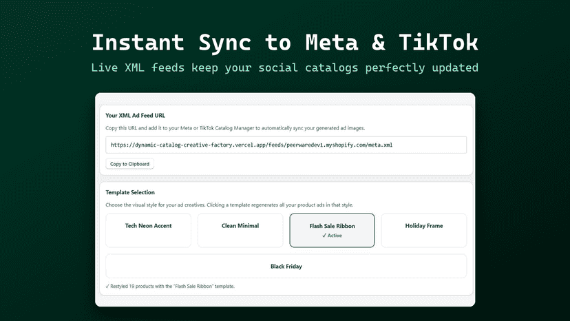 5 pro templates. One click restyles your whole catalog