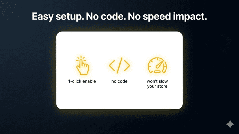 One-click setup, no code, no impact on store speed
