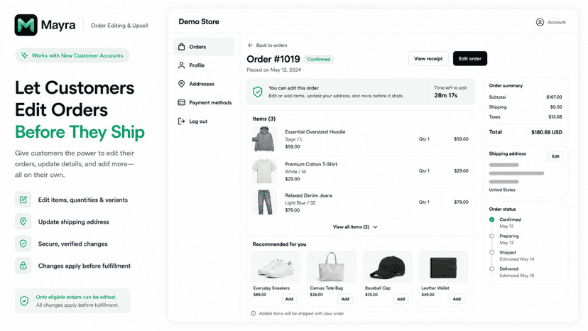 Mayra Order Edit and Upsell