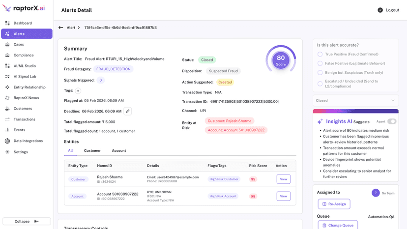 raptorx ai alerts detail page
