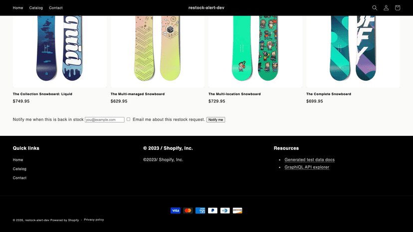 Storefront product page with the notify me when back in stock si