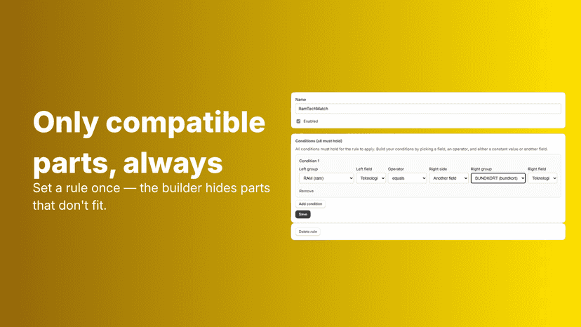Compatibility rule editor in the app admin