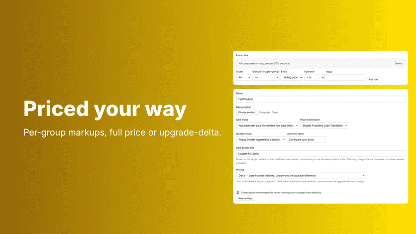 Price rules set per component group