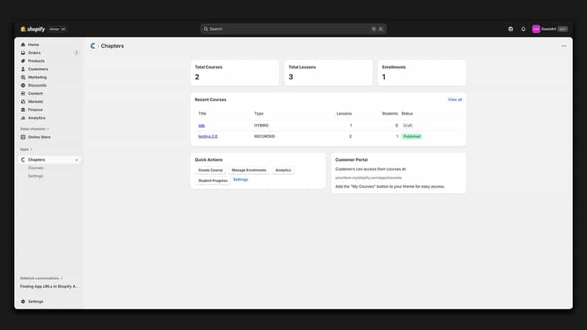 Course management dashboard showing all courses and stat