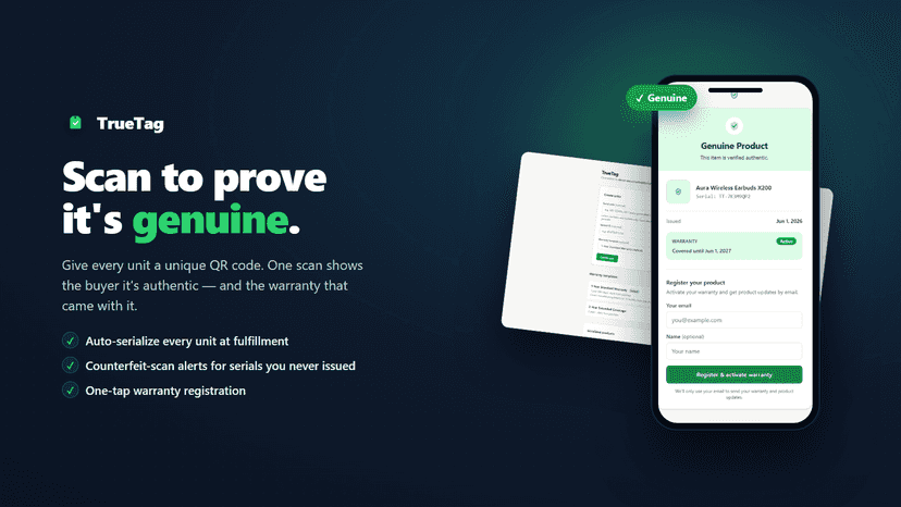 Scan a unit's QR to verify it's genuine, with warranty