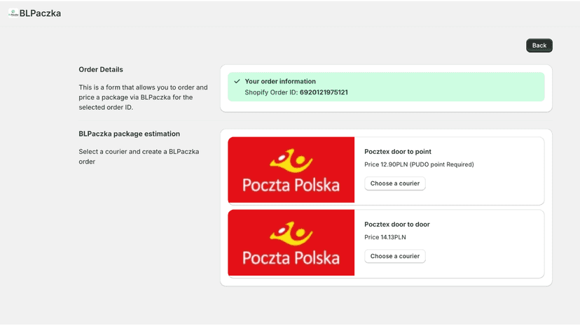 Ekran wyceny przesyłki