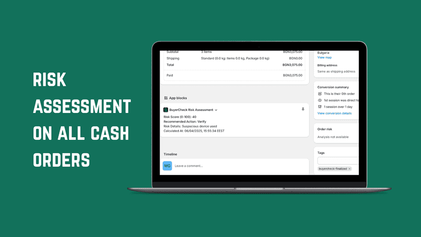 risk assessment on all cash orders