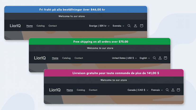 Localized storefront banners with currencies and languages
