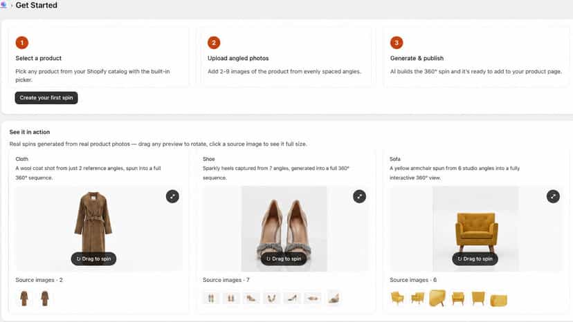 Create a 360° spin of your product from a few uploaded photo