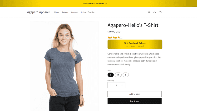feedback rebate banner and snippet on product page