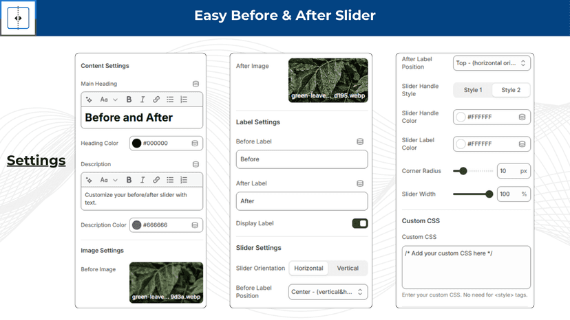 Show product transformations with sliders