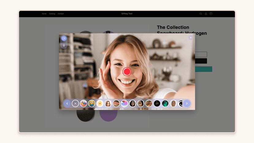 The Giftie recorder modal on the product page