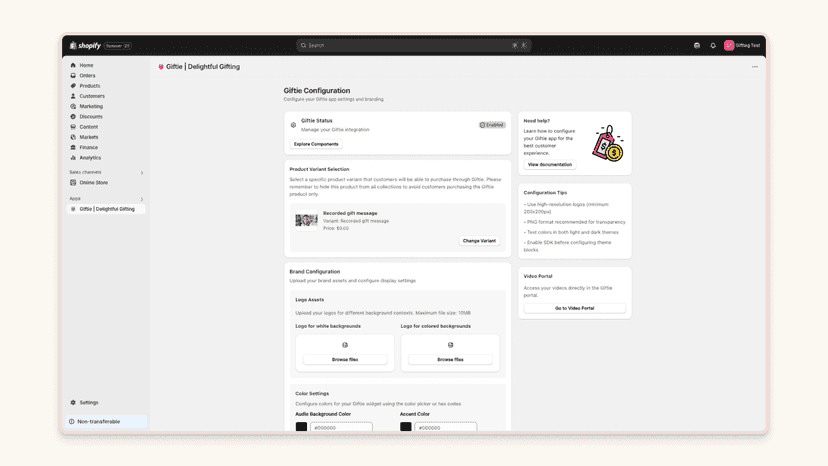 The Giftie admin UI